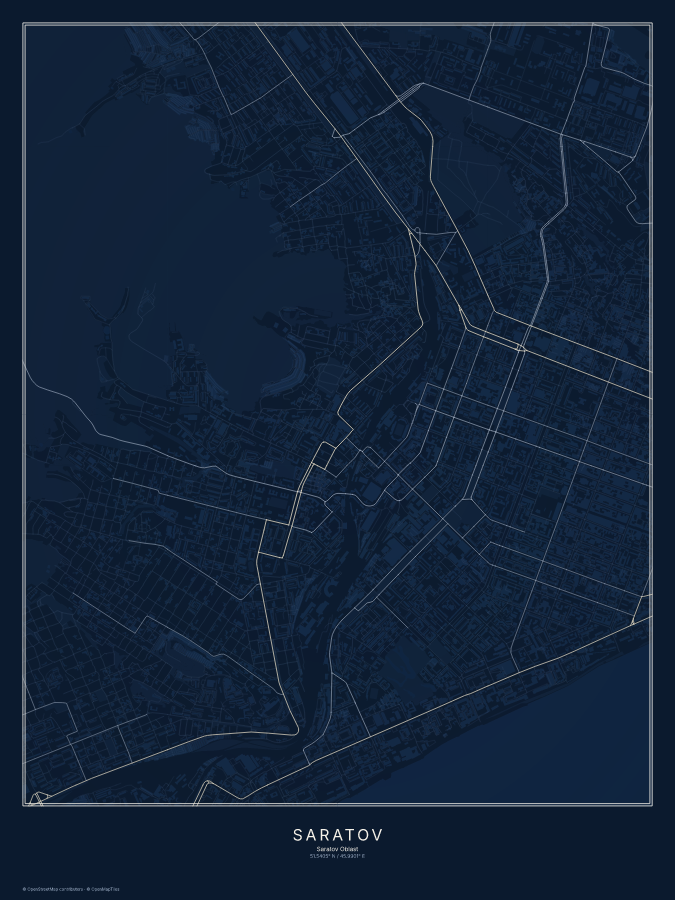 Saratov map poster, midnight style
