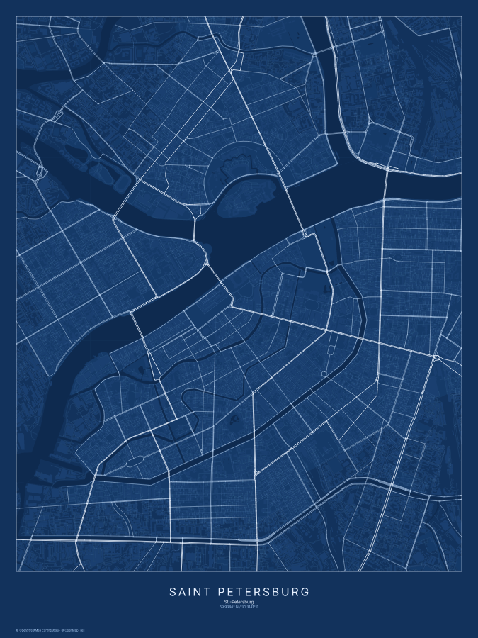 Saint Petersburg map poster, blueprint style
