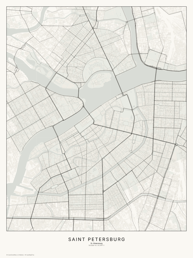 Saint Petersburg map poster, classic style