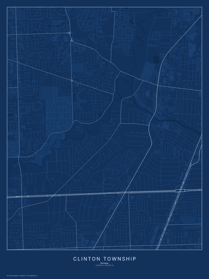 Clinton Township map poster, blueprint style