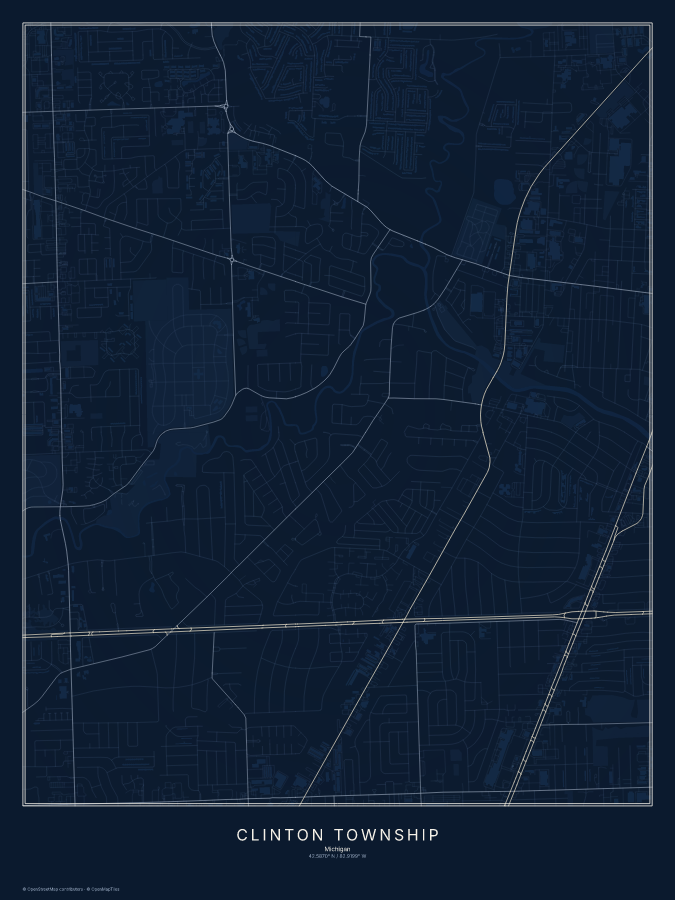 Clinton Township map poster, midnight style