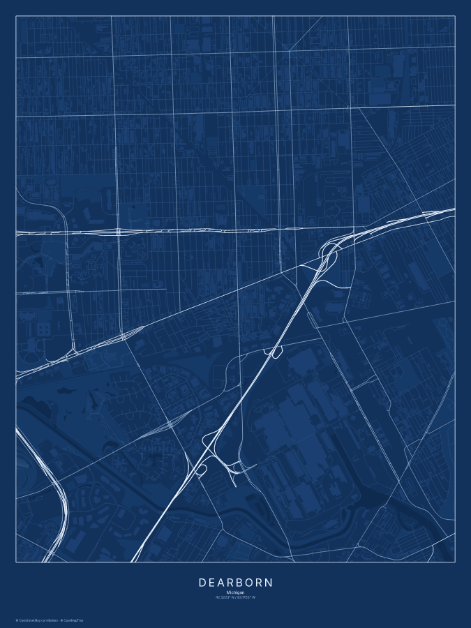 Dearborn map poster, blueprint style