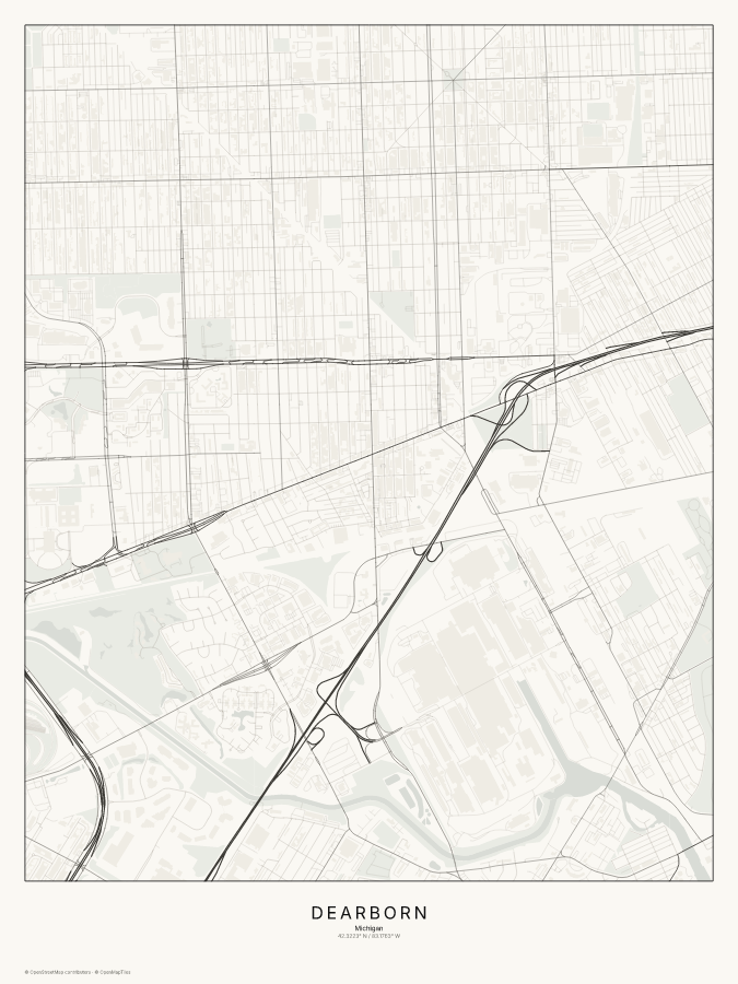 Dearborn map poster, classic style