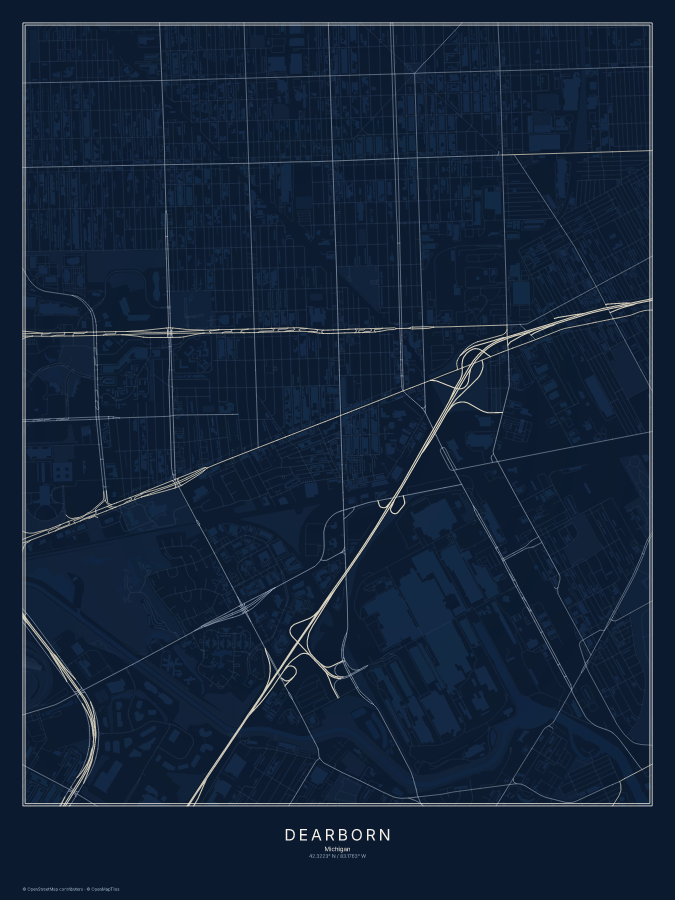 Dearborn map poster, midnight style