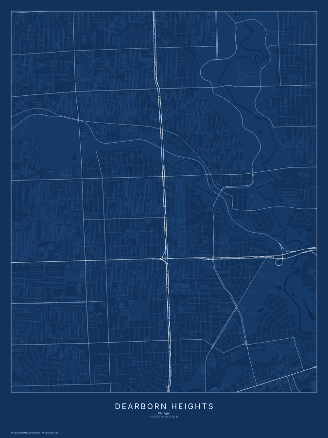 Dearborn Heights map poster, blueprint style