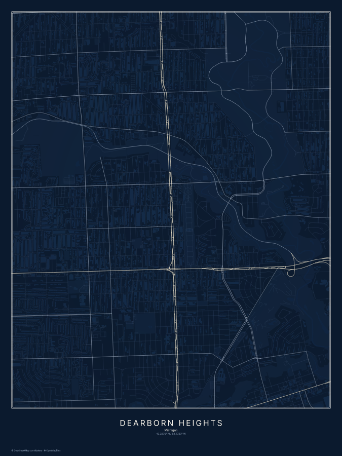 Dearborn Heights map poster, midnight style