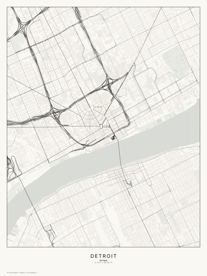 Detroit map poster, classic style