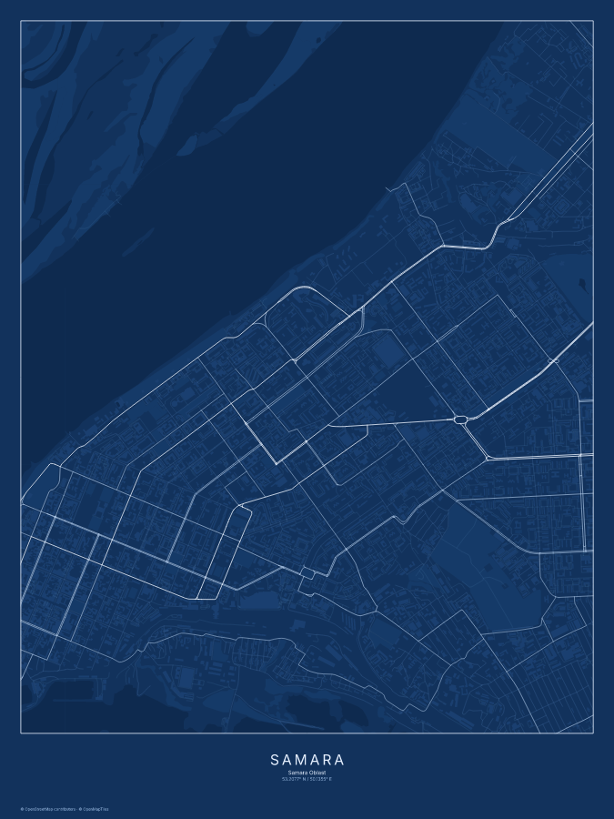 Samara map poster, blueprint style