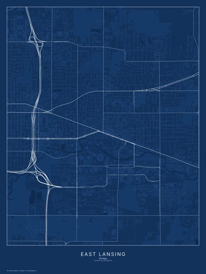 East Lansing map poster, blueprint style