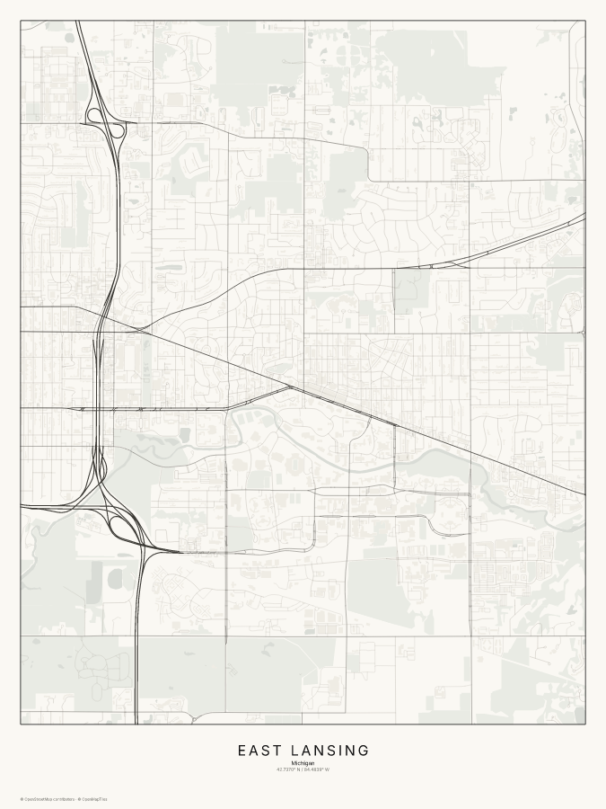 East Lansing map poster, classic style