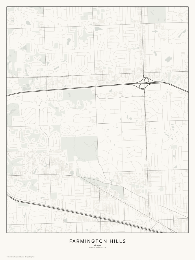 Farmington Hills map poster, classic style