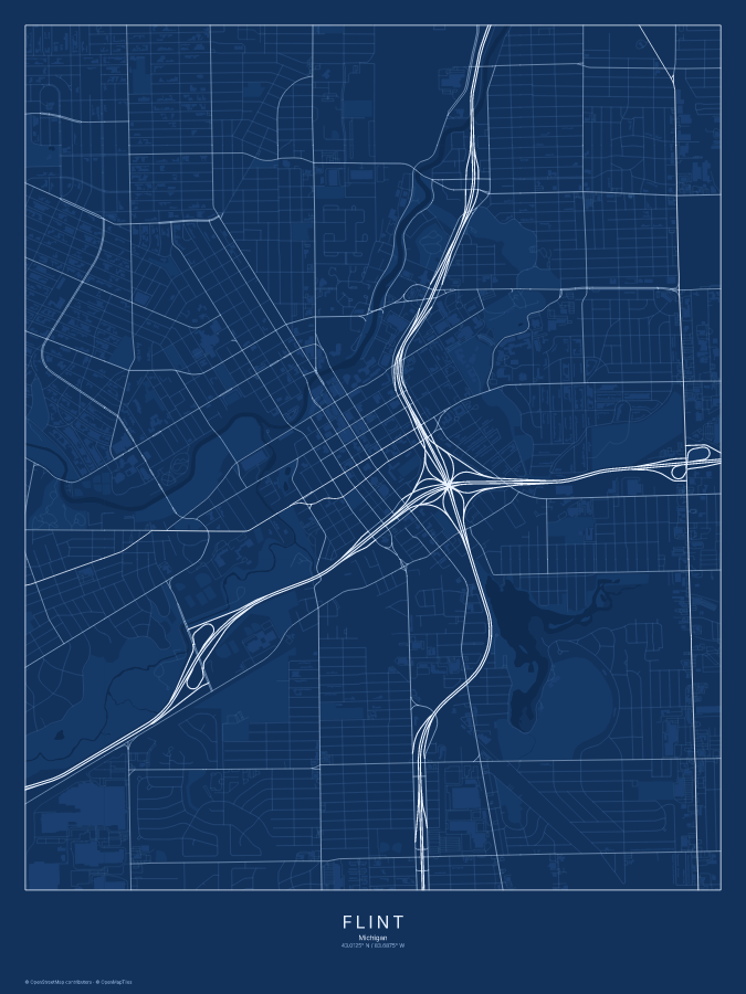 Flint map poster, blueprint style
