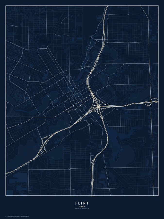 Flint map poster, midnight style