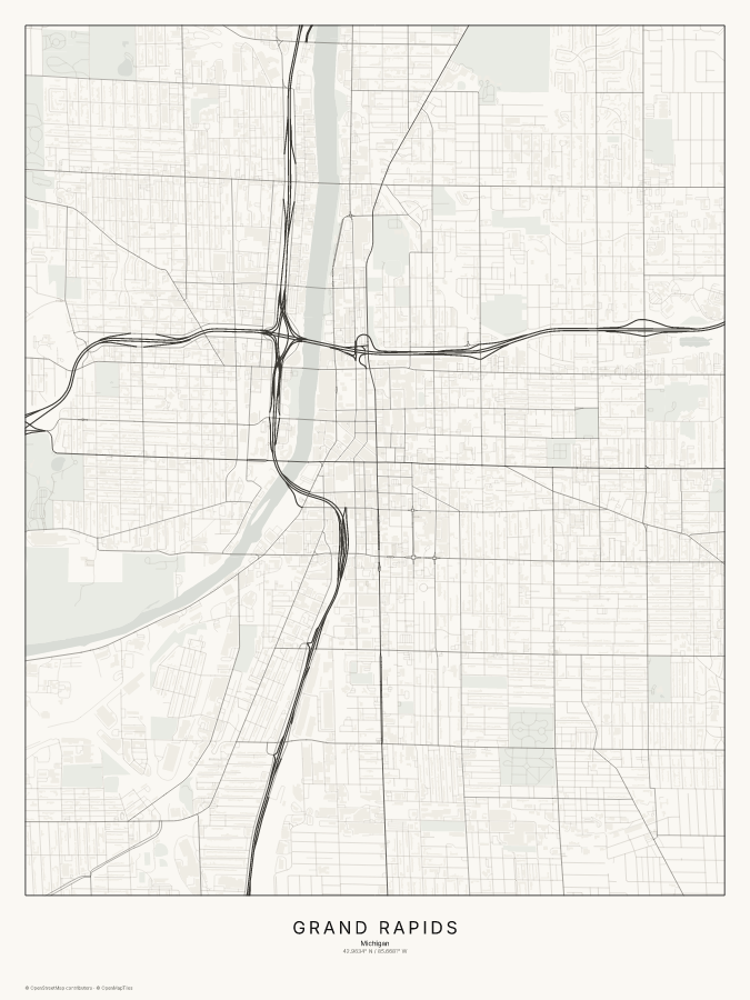 Grand Rapids map poster, classic style