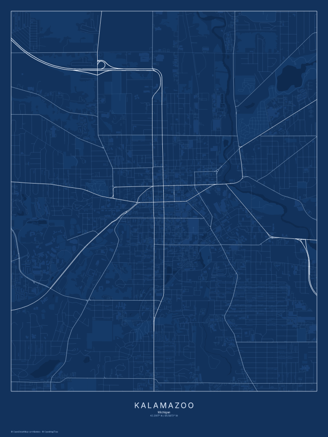 Kalamazoo map poster, blueprint style