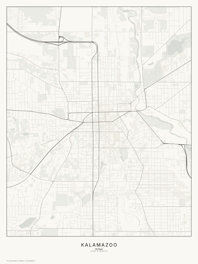 Kalamazoo map poster, classic style