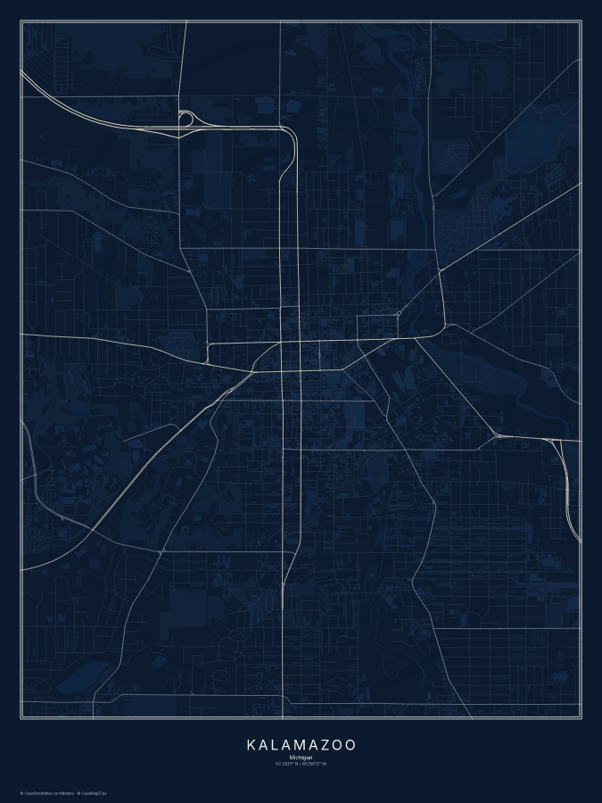 Kalamazoo map poster, midnight style
