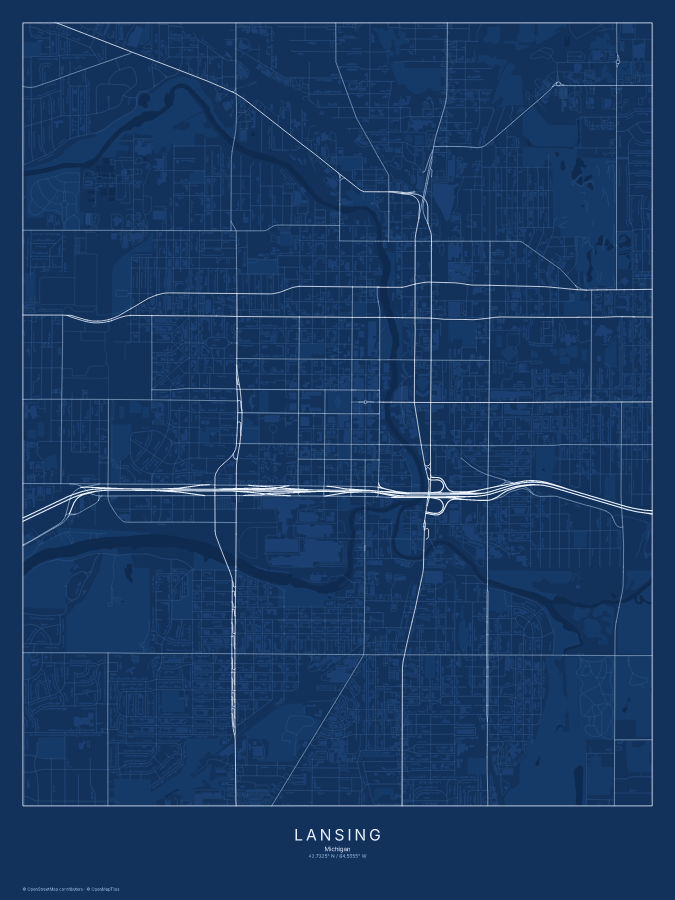 Lansing map poster, blueprint style