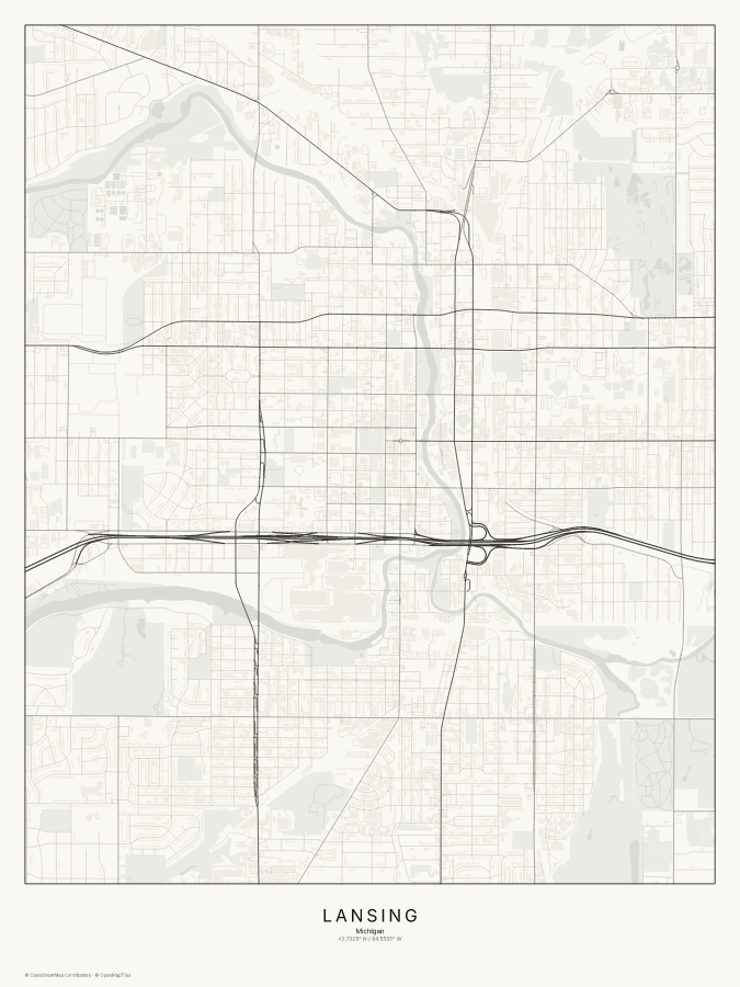 Lansing map poster, classic style