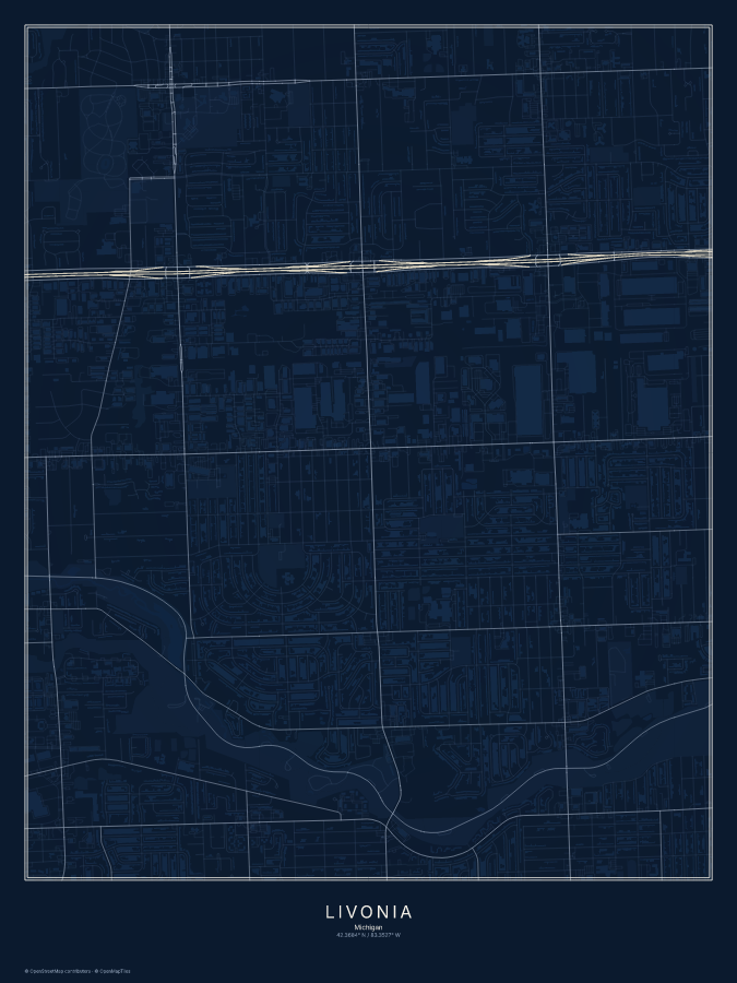 Livonia map poster, midnight style