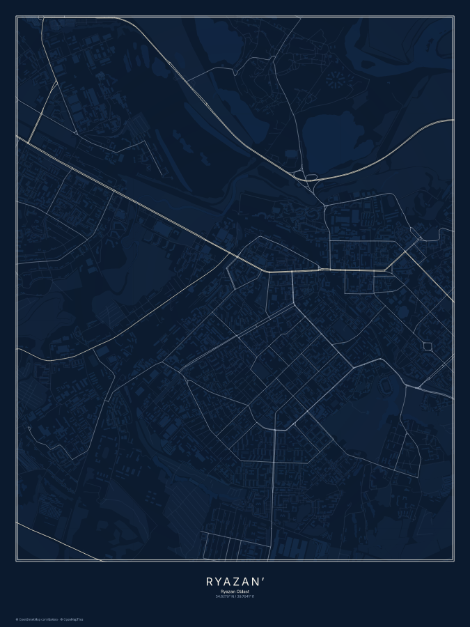 Ryazan’ map poster, midnight style
