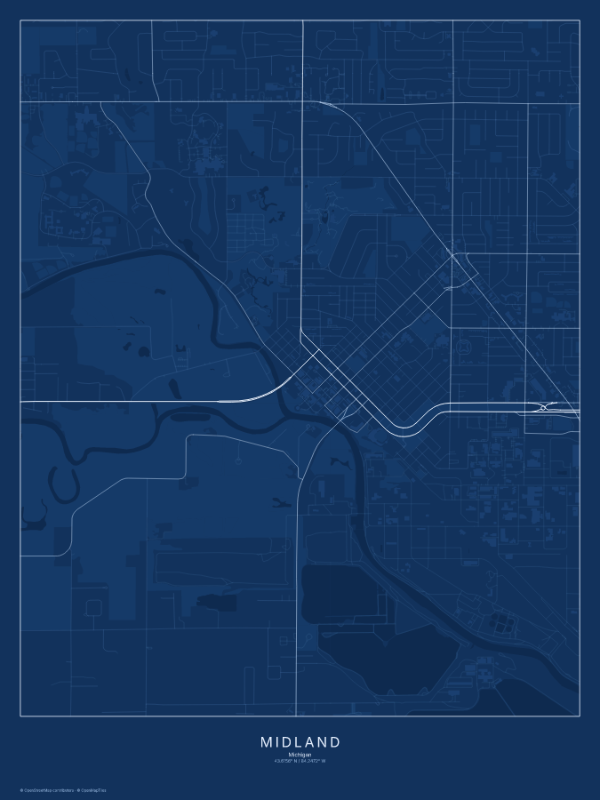 Midland map poster, blueprint style