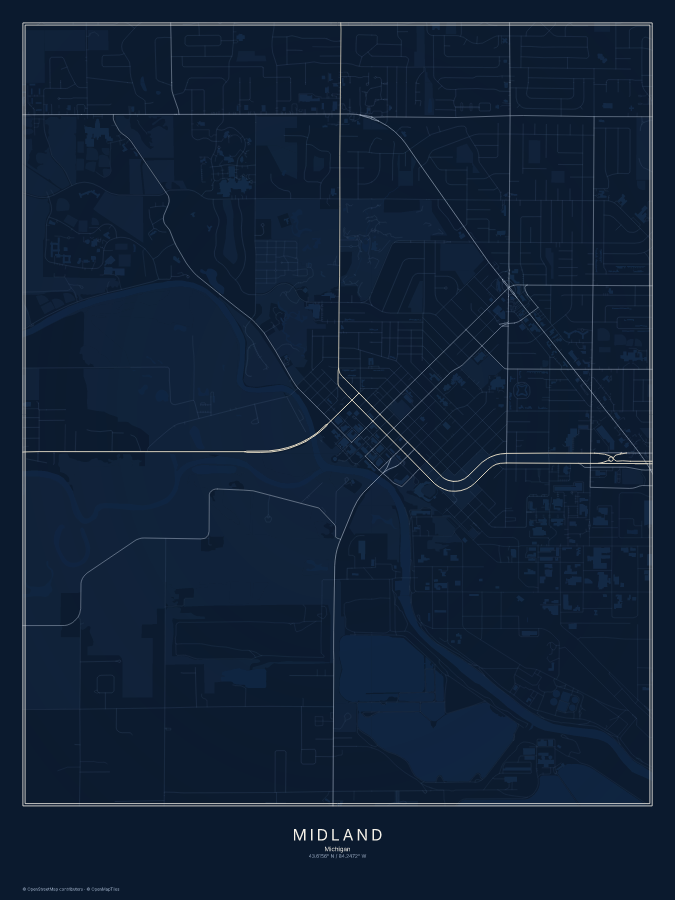 Midland map poster, midnight style