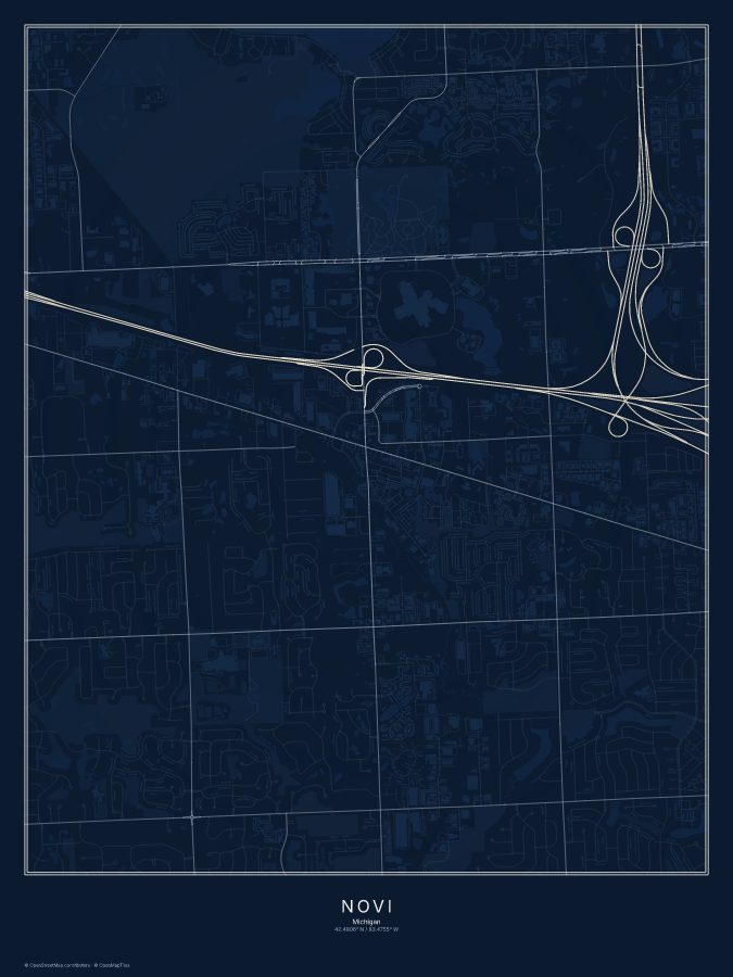 Novi map poster, midnight style