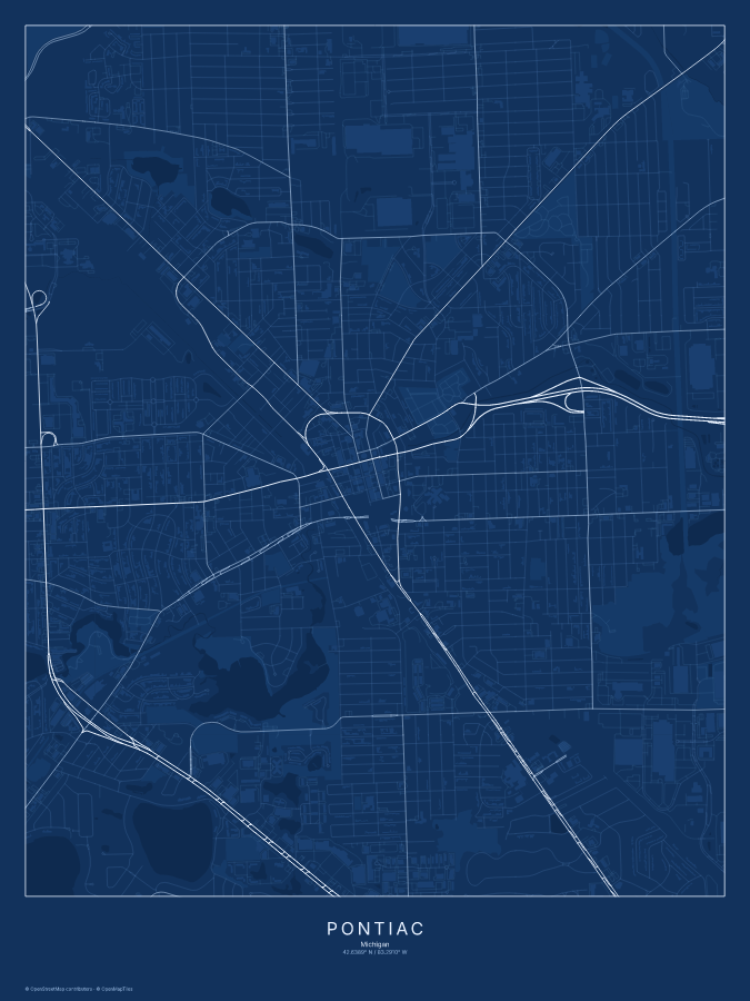 Pontiac map poster, blueprint style