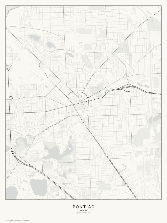 Pontiac map poster, classic style