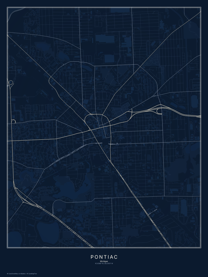 Pontiac map poster, midnight style