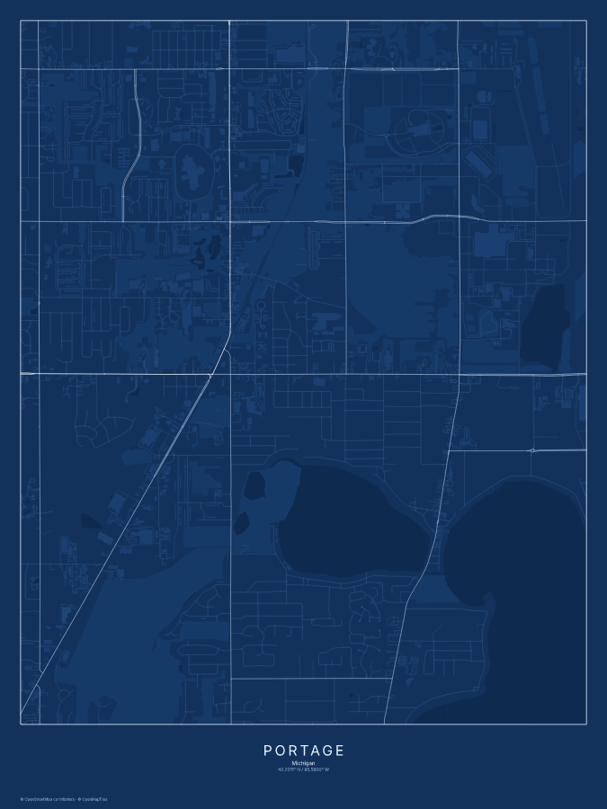 Portage map poster, blueprint style