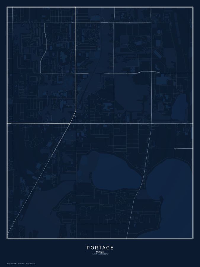 Portage map poster, midnight style