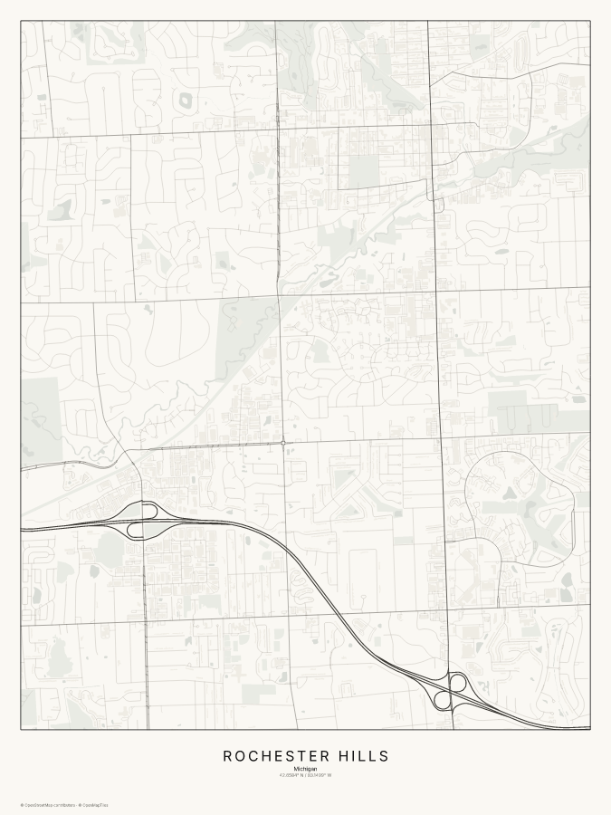 Rochester Hills map poster, classic style