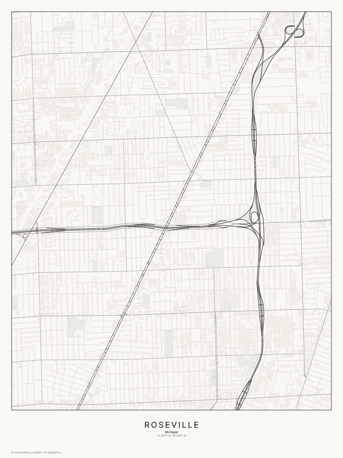 Roseville map poster, classic style