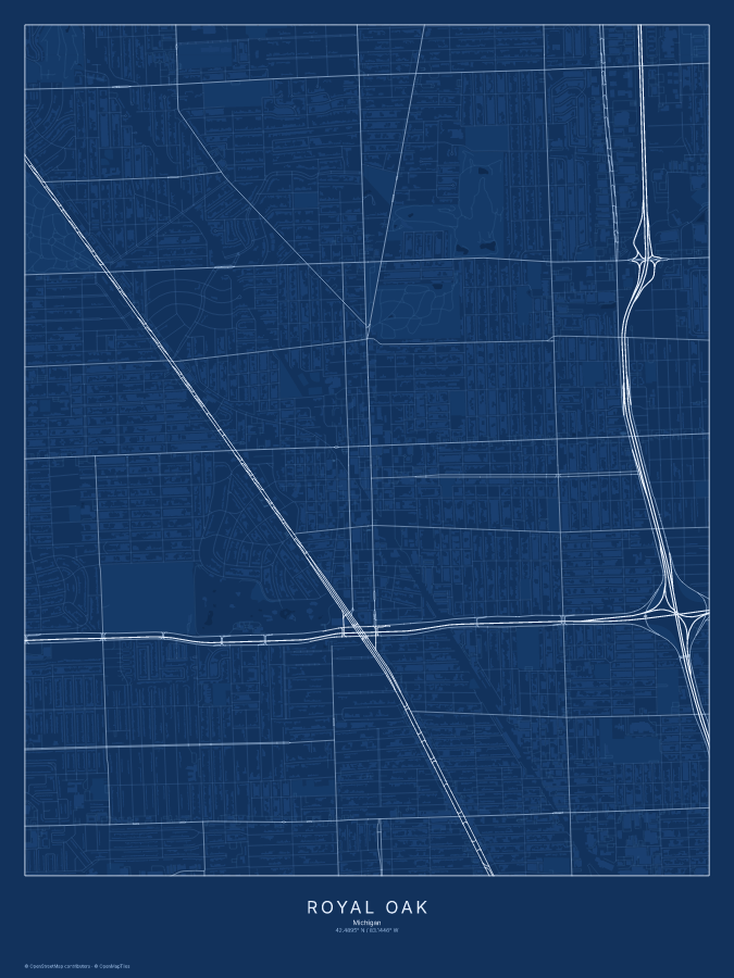 Royal Oak map poster, blueprint style