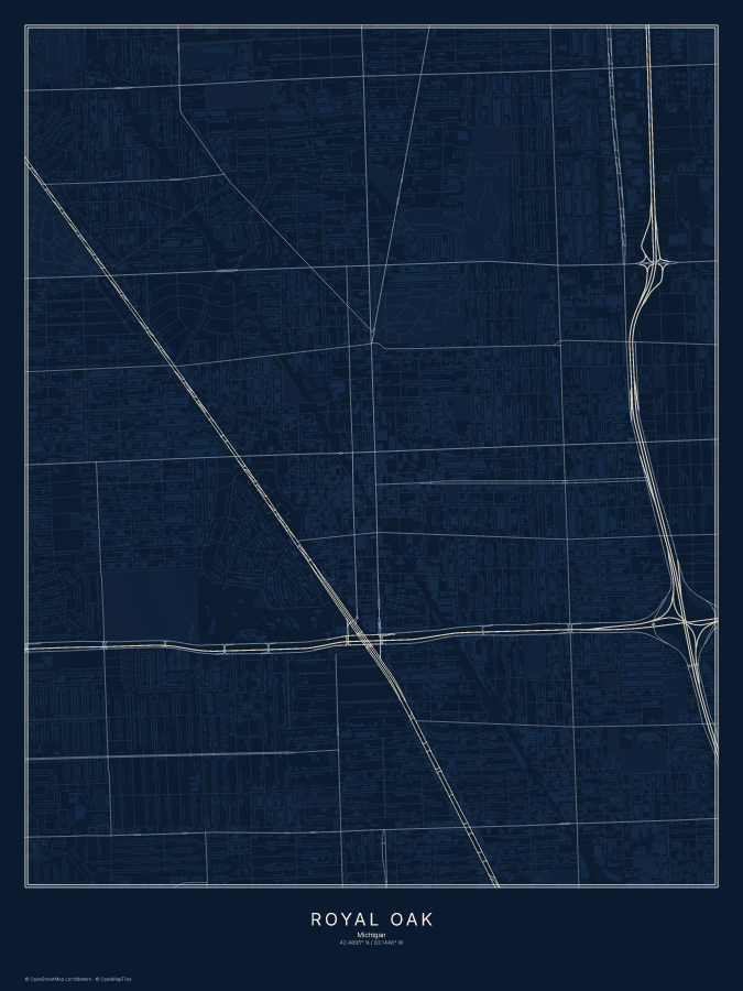 Royal Oak map poster, midnight style