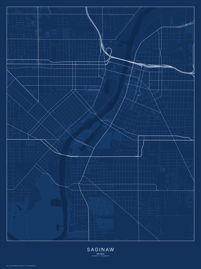 Saginaw map poster, blueprint style