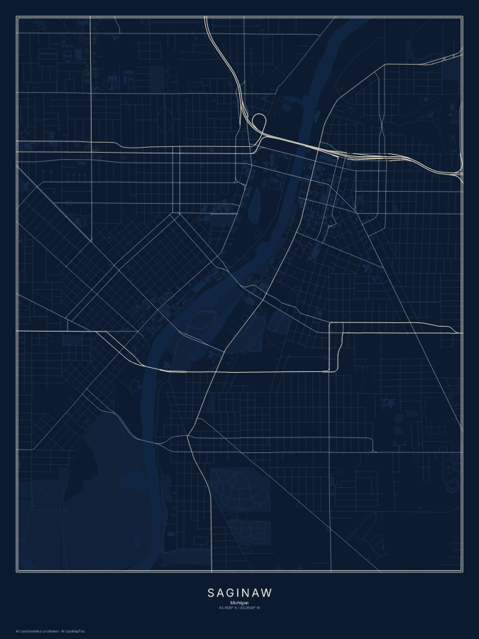 Saginaw map poster, midnight style