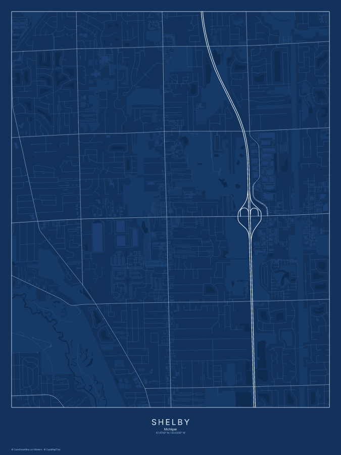 Shelby map poster, blueprint style