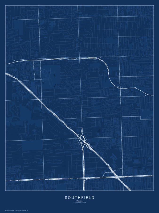 Southfield map poster, blueprint style