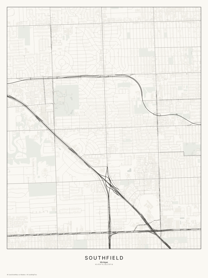 Southfield map poster, classic style
