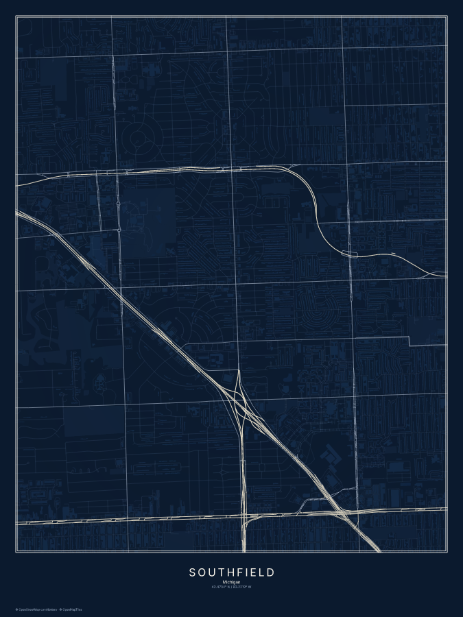 Southfield map poster, midnight style