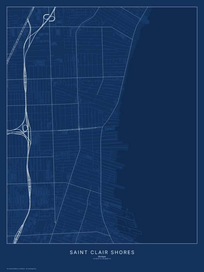 Saint Clair Shores map poster, blueprint style