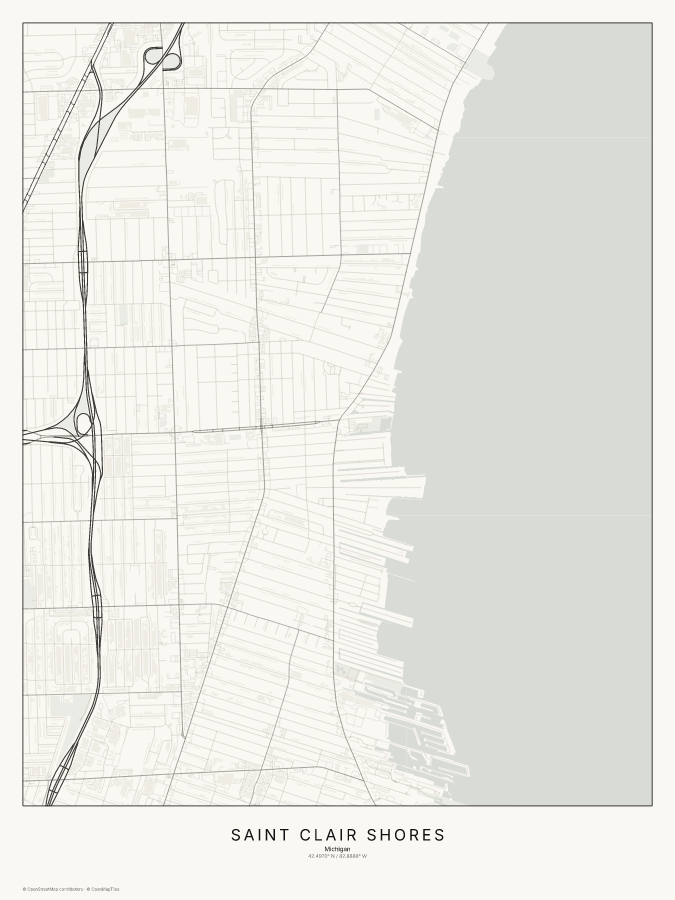 Saint Clair Shores map poster, classic style