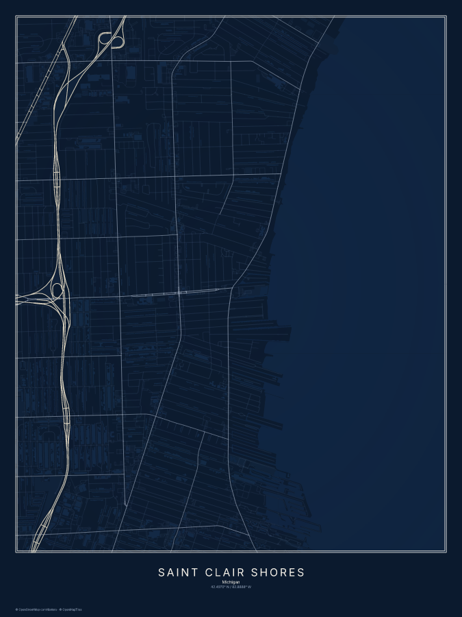 Saint Clair Shores map poster, midnight style
