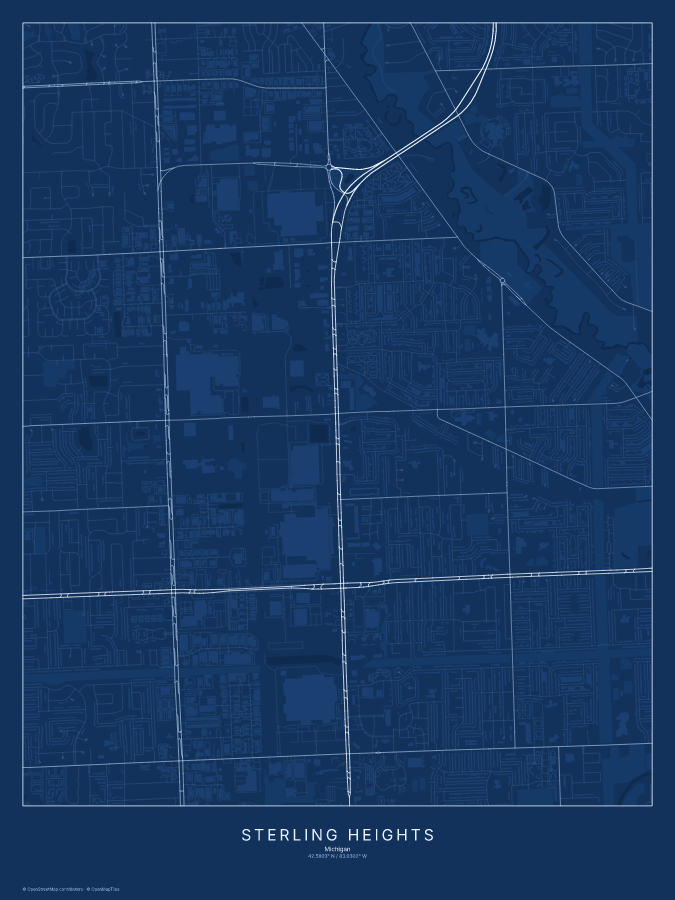 Sterling Heights map poster, blueprint style