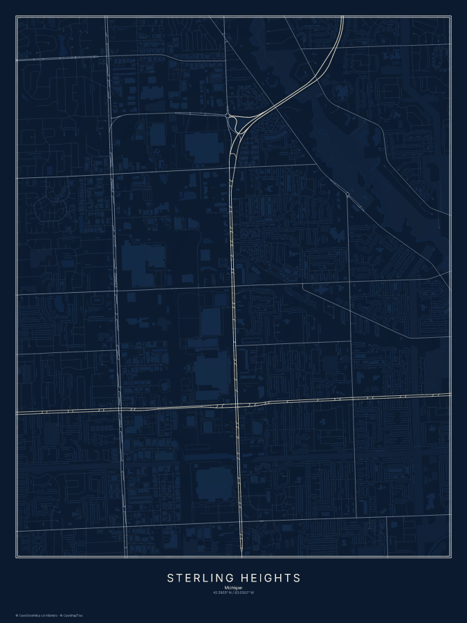 Sterling Heights map poster, midnight style