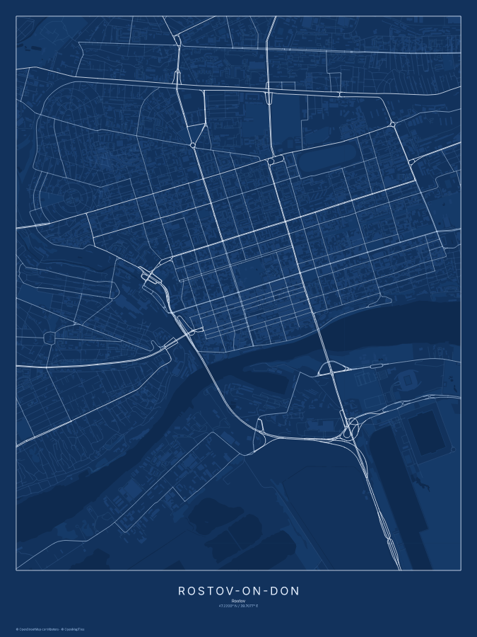 Rostov-on-Don map poster, blueprint style