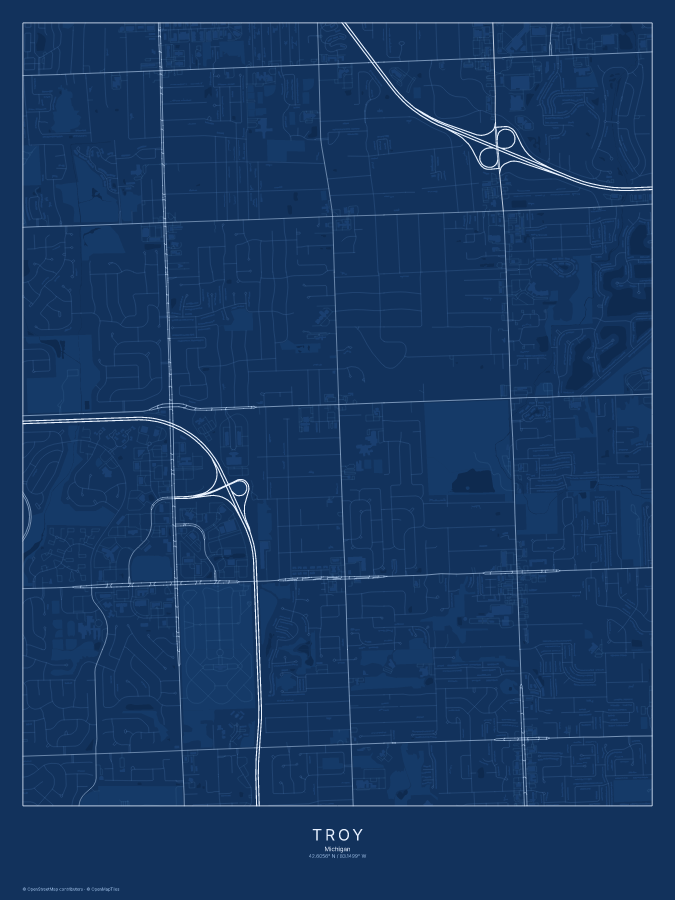 Troy map poster, blueprint style